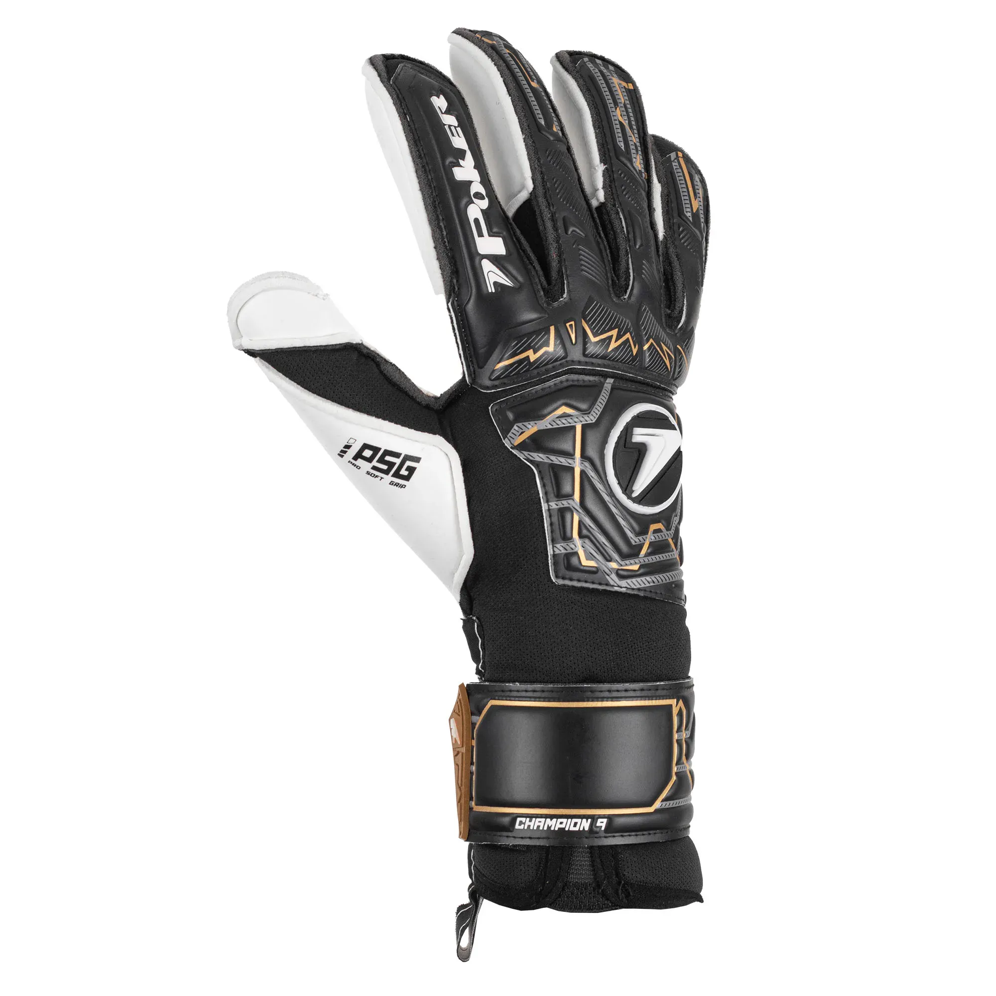Luva masculina Poker preta com detalhes dourados vista lateral para ajuste e conforto